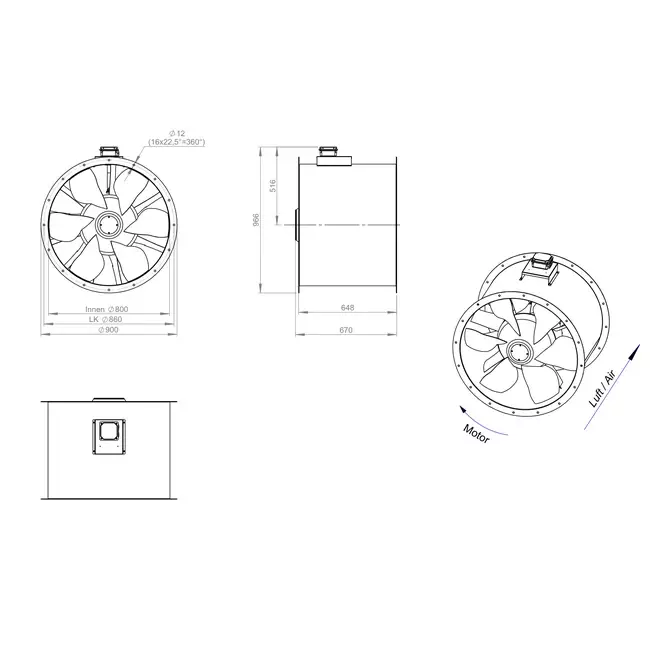 Ventilatore assiale da 800 mm per fumi F400 - AL 800 D6 F4 03 CFG