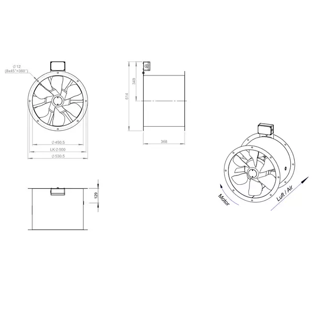 Ventilatore assiale per fumi canalizzati da 450 mm F400 - AL 450 D4 F4 01 CFG