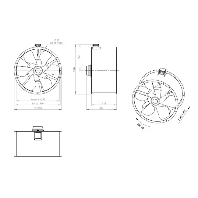 Ventilatore assiale da 1250 mm per fumi F300- AL 1250 D6 F3 07 CFG