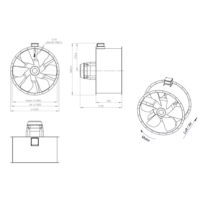 Ventilatore assiale da 1250 mm per fumi F300- AL 1250 D6 F3 05 CFG