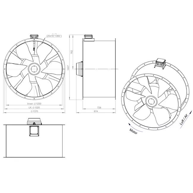 Ventilatore assiale da 1250 mm per fumi F400 - AL 1250 D6 F4 01 CFG