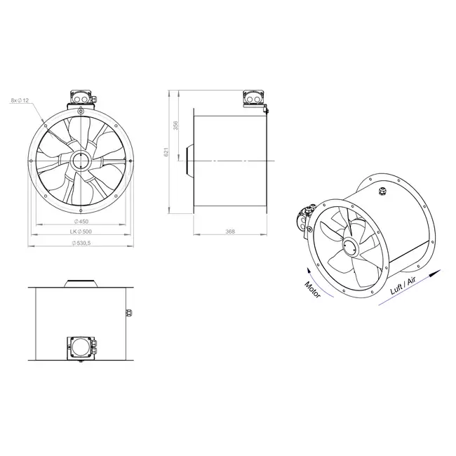Ventilatore assiale da 450 mm - AL 450 D42U 02 CFG