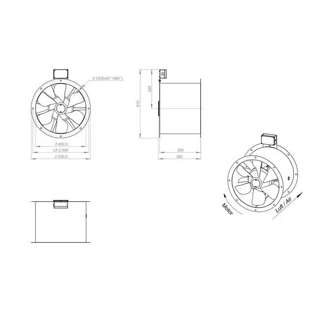 Ventilatore assiale per fumi canalizzati da 450 mm F400 - AL 450 D4 F4 02 CFG