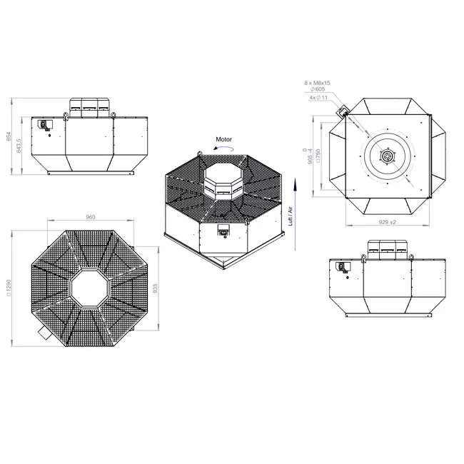 Ventilatore da tetto verticale in metallo - DVL 630 D4 RK 01