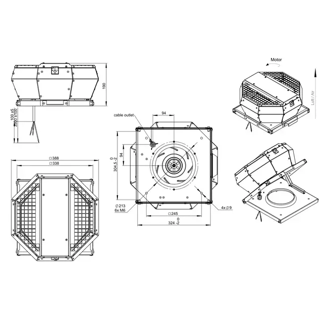 Ventilatore da tetto verticale in metallo - DVA 250 ECP 41