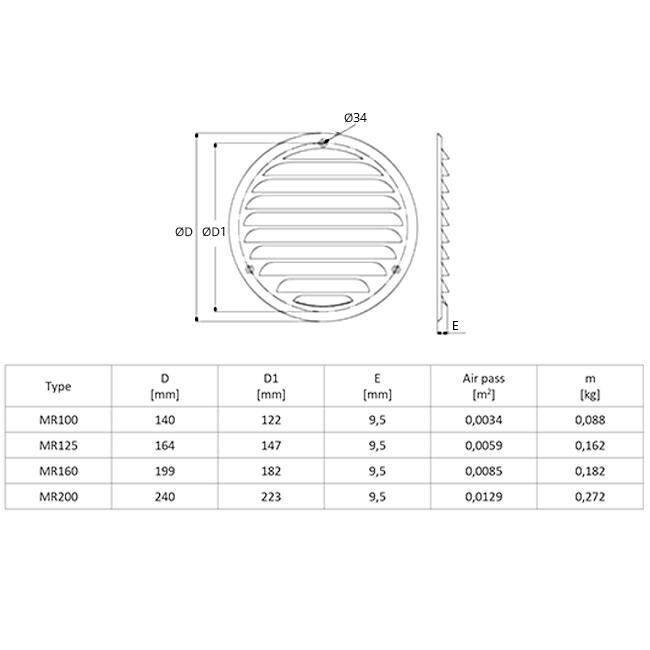 Griglia di aerazione in metallo rotonda 100 mm marrone - MR100B - RAL8016