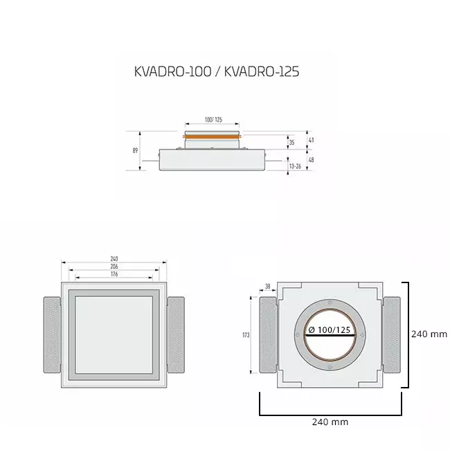 Ergovent valvola di ventilazione canalizzabile senza telaio quadrata 125 mm