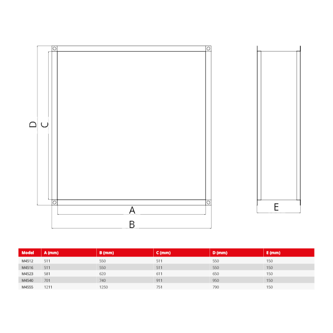 Raccordo rettangolare flessibile Maxivent per profilo orizzontale/basso M4555 - FC