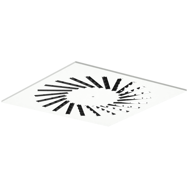 Diffusore a vortice in acciaio con deflettori regolabili - 400x400 mm - RAL 9016