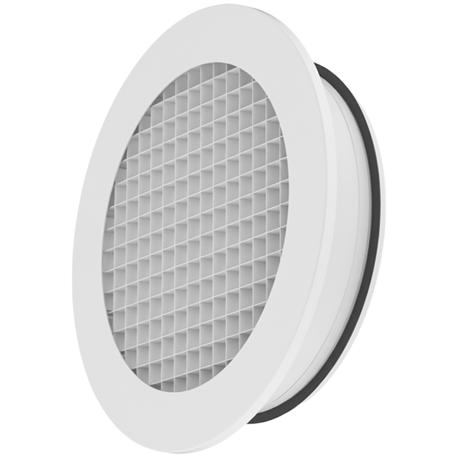 Griglia tonda da parete in alluminio con rete fissa – 100 mm – RAL 9003