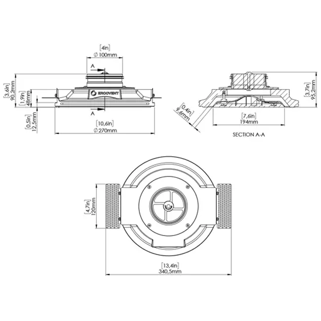 Valvola di ventilazione Ergovent inseribile, senza telaio, rotonda da 100 mm - con effetto Coanda