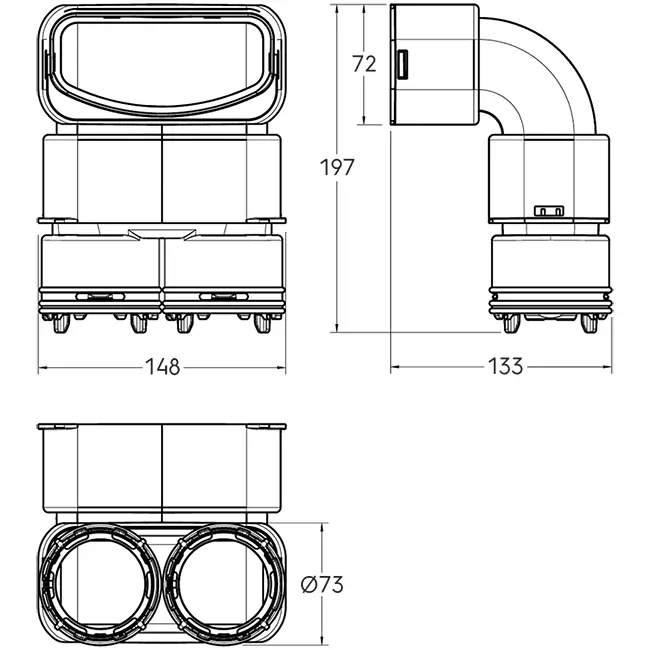 Ubbink Air Excellent 2x 23C - 55SC curva 90° riduttore - verticale