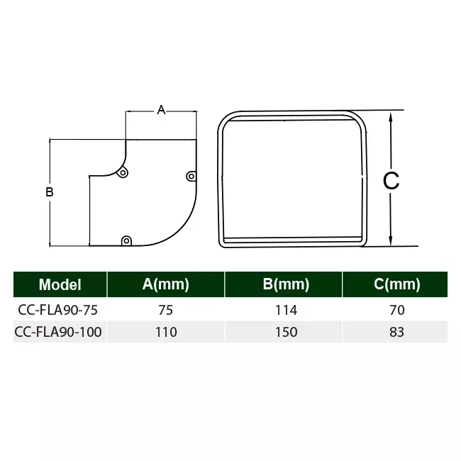 ClimaConnect 90° curva piatta per canale di montaggio 100 mm - RAL 9010