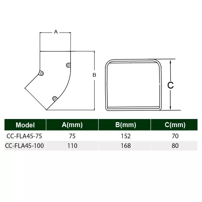 ClimaConnect Curva piatta a 45° per canale di montaggio 75 mm - RAL 9010