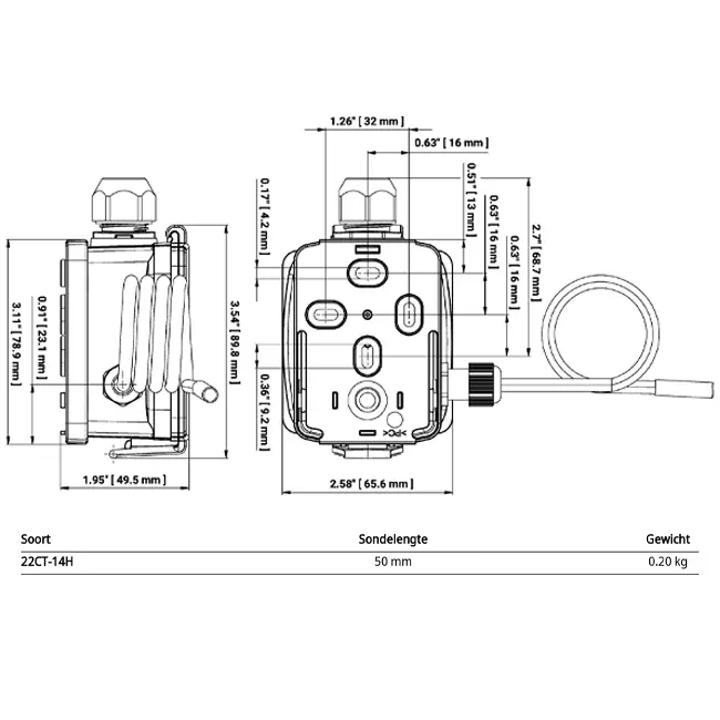 Sensore di temperatura a cavo Belimo 4-20 mA - sonda 50x6 mm - 2 metri - 22CT-14H