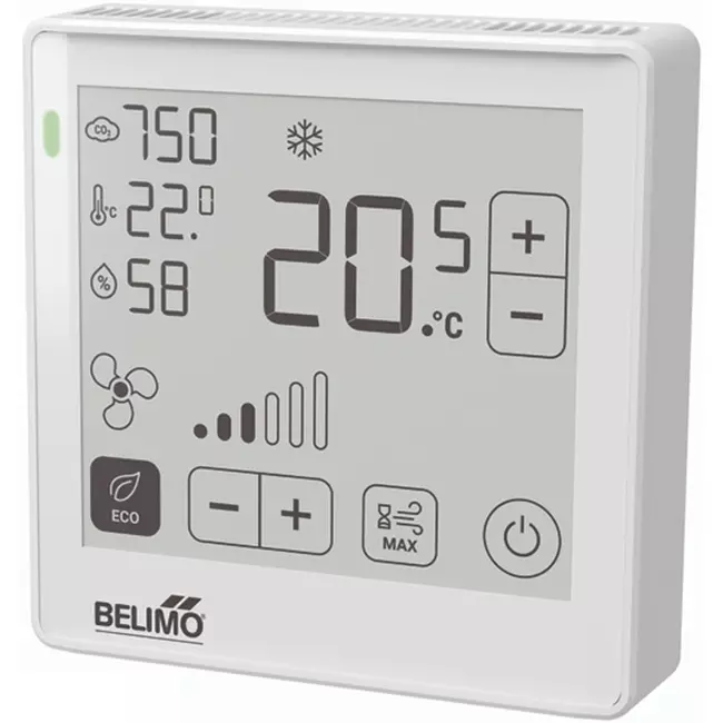 Modulo di controllo ambiente Belimo per CO₂, umidità e temperatura - Display touch ePaper - MP-Bus - P-22RTM-1800D-1