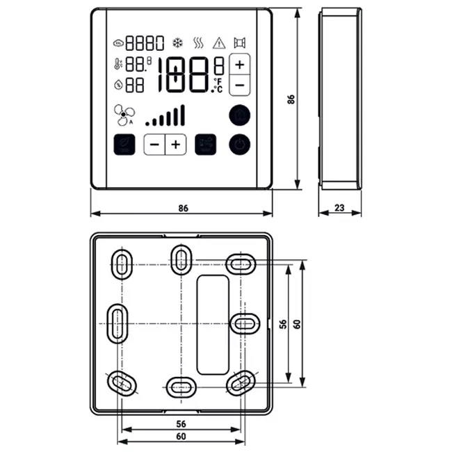 Modulo di controllo ambiente Belimo per CO₂, umidità e temperatura - Display touch ePaper - MP-Bus - P-22RTM-1800D-1