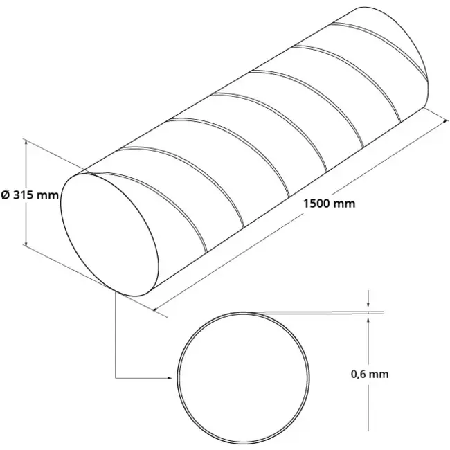 Tubo spiro Ø 315 mm lunghezza 1,5 metri - Zincato