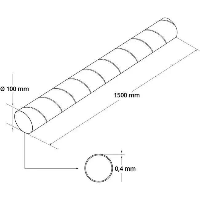Tubo spiro Ø 100 mm lunghezza 1,5 metri - Zincato