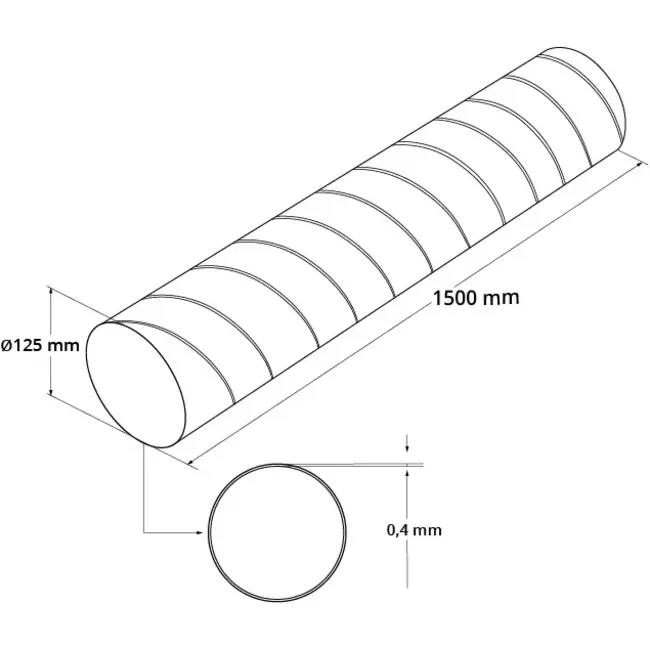 Tubo spiro Ø 125 mm lunghezza 1,5 metri - Zincato