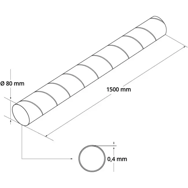 Tubo spiro Ø 80 mm lunghezza 1,5 metri - Zincato