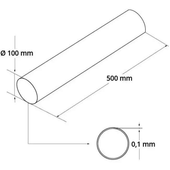Tubo di ventilazione rotondo in plastica 100 mm - 0,5 metri A100-0,5