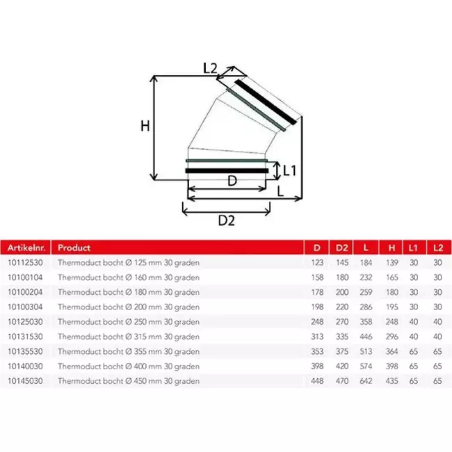 Termodotto 13 mm diametro di curvatura 315 mm 30 gradi isolato