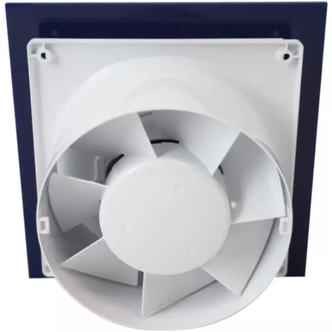 Air Roxy aspiratore per il bagno con diametro di collegamento 100 mm con interruttore a corda e spina - pannello frontale di plastica blu