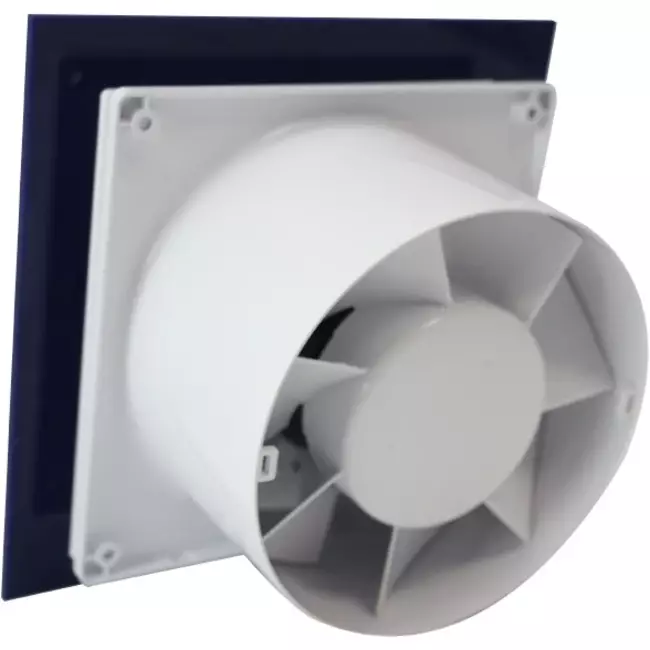 Air Roxy aspiratore per il bagno con diametro di collegamento 100 mm con interruttore a corda e spina - pannello frontale di plastica blu