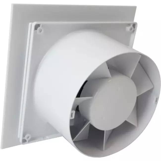 Aspiratore per il bagno Ø 100 mm - pannello frontale di plastica bianca lucida