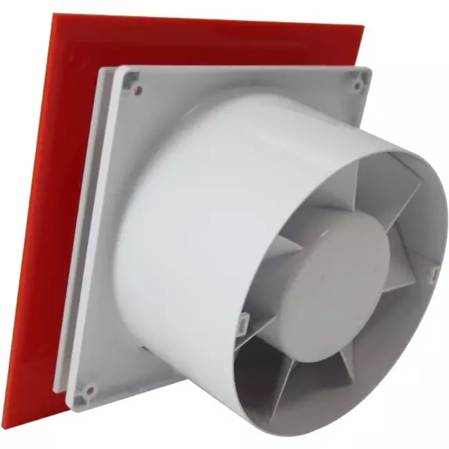 Air Roxy aspiratore per il bagno con diametro di collegamento 125 mm con interruttore a corda e spina - pannello frontale di plastica rossa