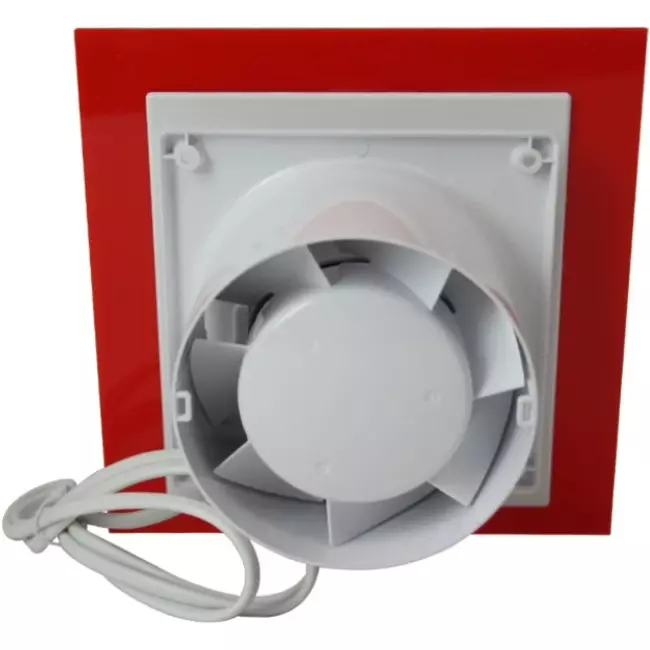 Air Roxy aspiratore per il bagno con diametro di collegamento 100 mm con interruttore a corda e spina - pannello frontale di plastica rossa