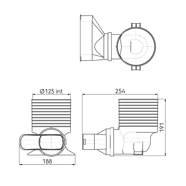 Ubbink Air Excellent 45SC adattatore per valvola 125 1x90°