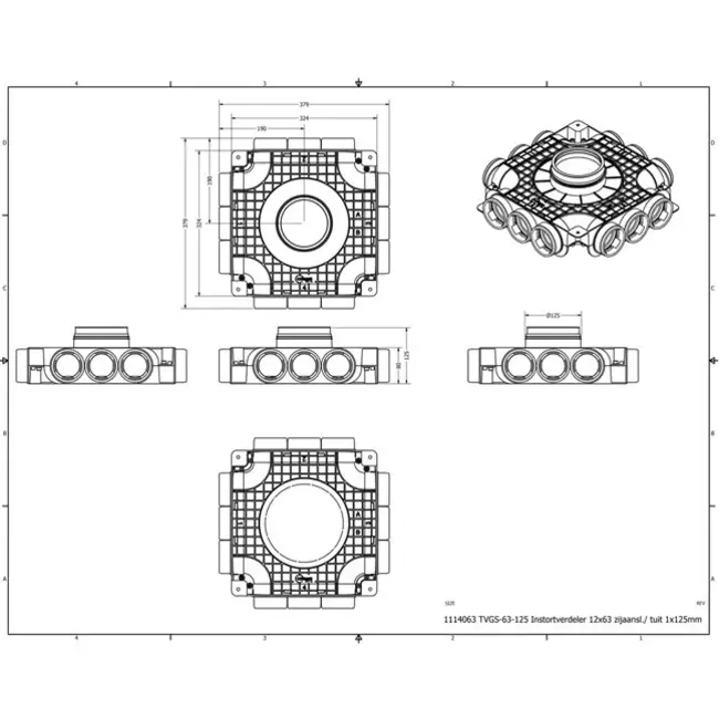 Vent-Axia Uniflexplus ripartitore composito 12x Ø69 mm collegamento laterale con manicotto Ø160 mm