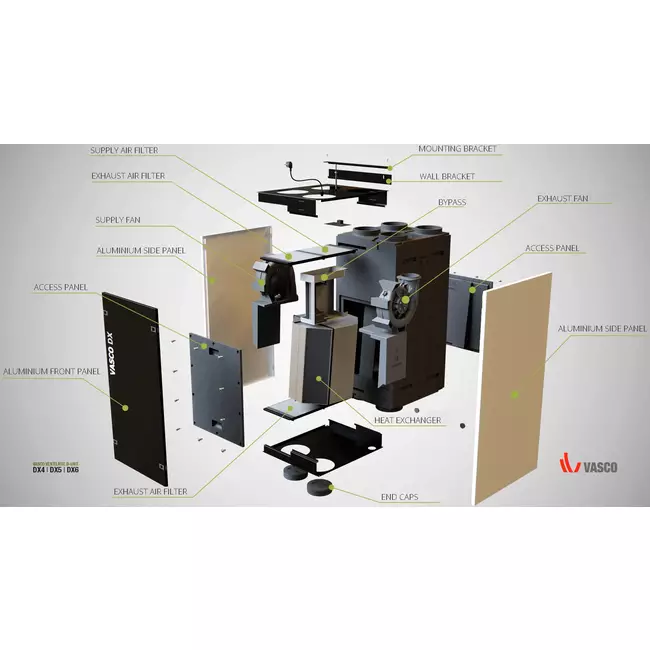 Unità Vasco per sistemi di ventilazione meccanica conb recupero di calore DX5 - 500 m³/h - incluso controllo wireless