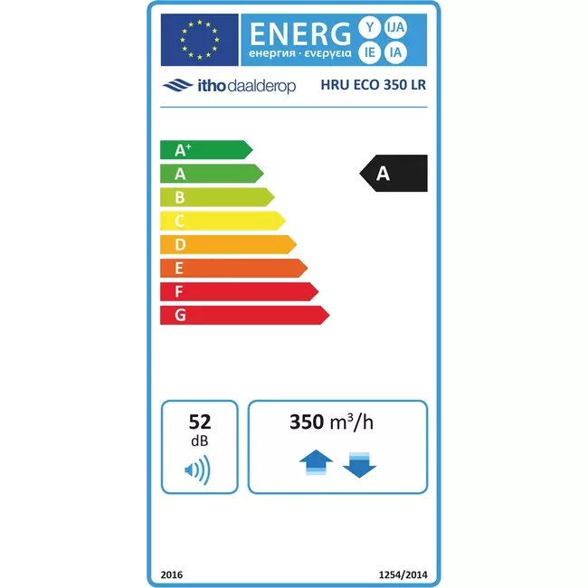 Itho Daalderop sistema di ventilazione meccanica con recupero di calore HRU 350 ECO unità LR RFT montaggio in basso 350 m3/h - spina europea