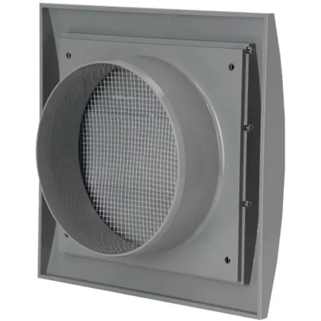 Griglia di aerazione a sovrapressione con grata alettata diametro 150x150: 100 grigia - ND10ZP
