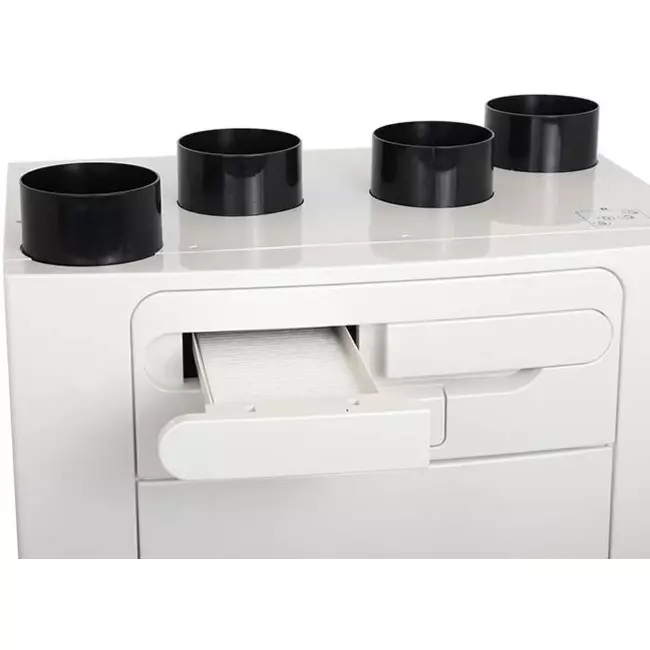 Vent-Axia Sentinel Kinetic Advance 350SX per ventilazione meccanica con recupero di calore, incluso preriscaldatore - sinistra - 350 m³/h