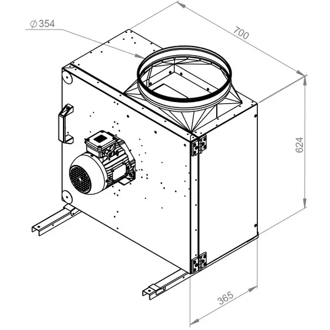 Aspiratore a cassetta per estrazione fumi Ruck swing-out e motore a controllo di frequenza 3580 m³/h (MPS 315 D4 F4 30)