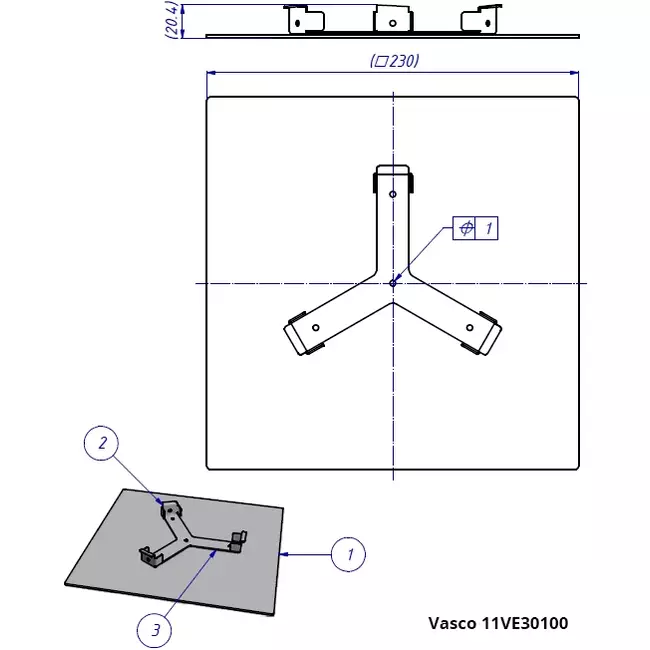 Valvola di design a soffitto o a muro Vasco deluxe quadrata dritta (incl. smiley)
