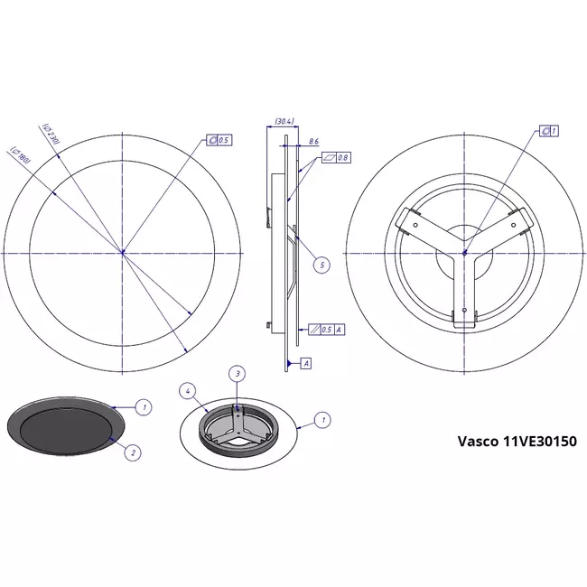 Valvola di design a soffitto o a muro Vasco deluxe tonda (incl. smiley)