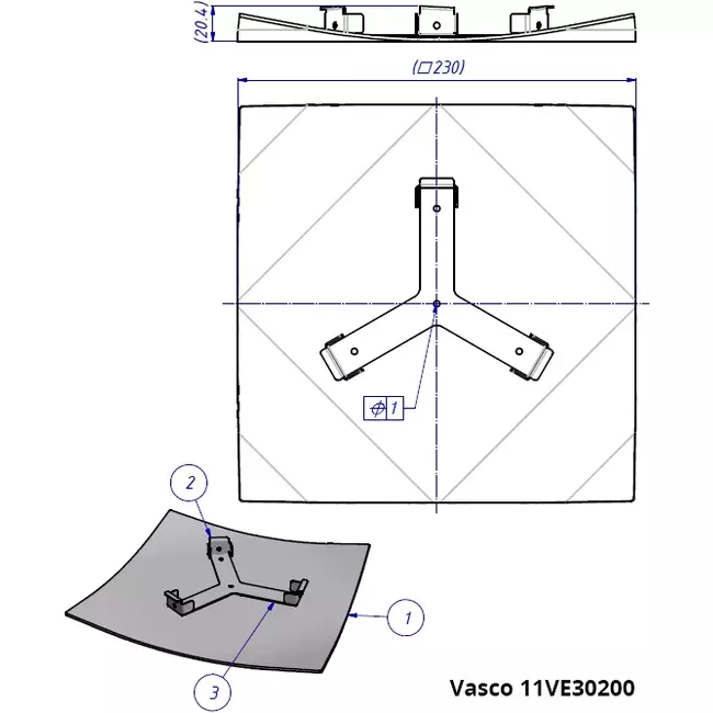Valvola di design a soffitto o a muro Vasco deluxe quadrata curva (incl. smiley)