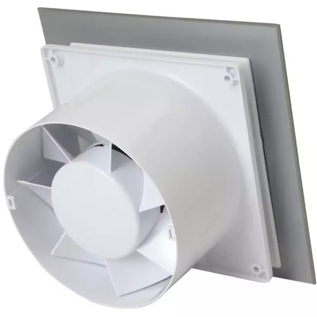 Aspiratore per il bagno Ø 125 mm con timer - pannello frontale di vetro dorato satinato