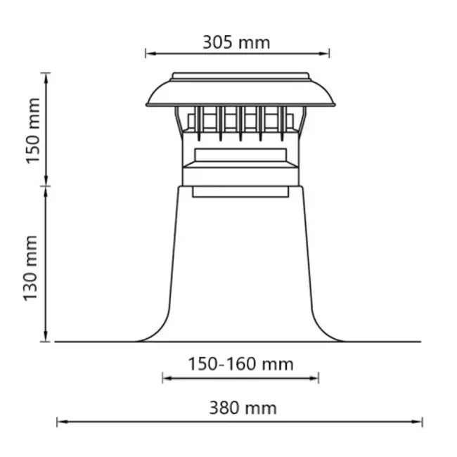 Ventilazione per tetto piatto con copertura in plastica Ø 150-160 mm