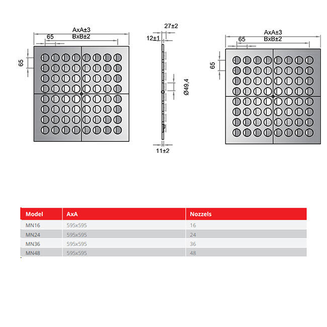 Diffusore a soffitto multinozzle 596x596 mm - MN24 RAL9016