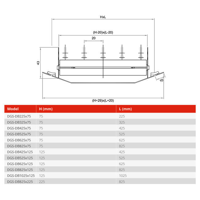 Griglia per condotti doppiamente regolabile 325x75mm per tubi da 160 a 400mm - DGS-DB325x75
