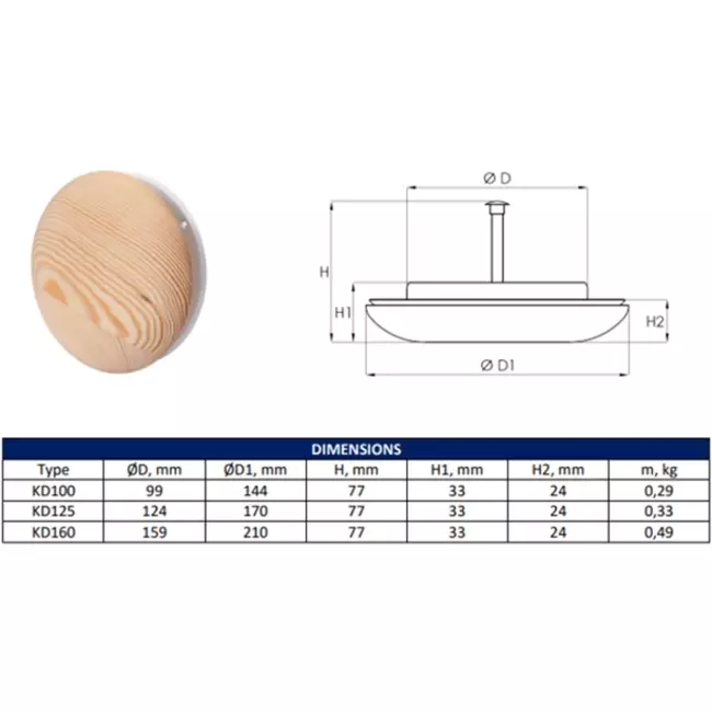 Valvole di ventilazione in legno tonde Ø 100 mm (KD100)