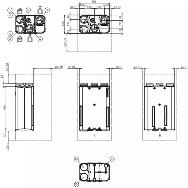 Itho Daalderop sistema di ventilazione meccanica con recupero di calore HRU 300 R ECO + RFT integrato 300 m3/h - spina europea