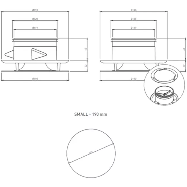 Valvola di ventilazione RLV Imaginair Ø 125 mm - morsetti di fissaggio + anello - nero