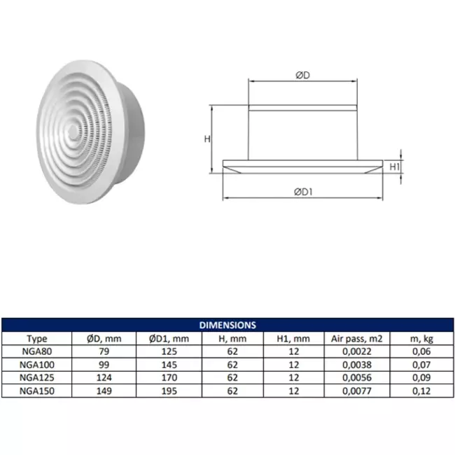Griglia di aerazione tonda grata Ø100 mm antracite - NGA100A